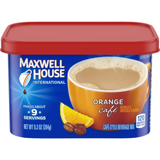 Maxwell House Orange Flavored Cafe Style Instant Beverage Mix, 9.3 Ounce - 8 per case.
