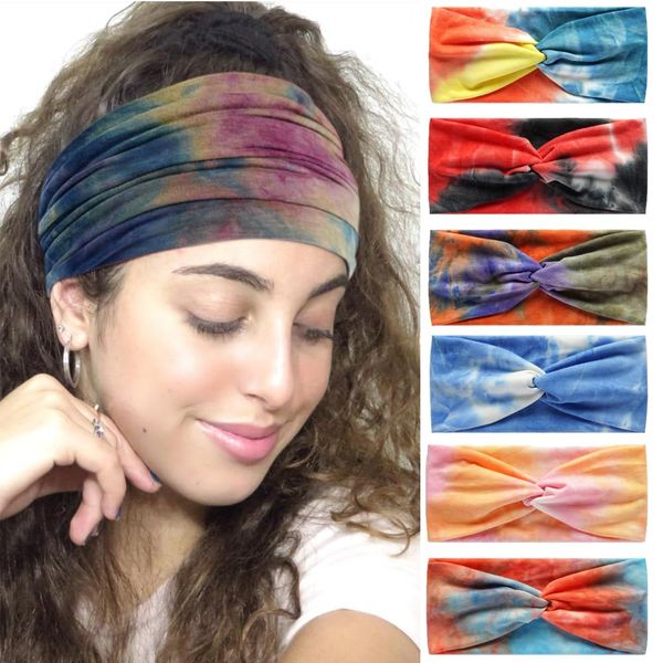 6Pcs Womens Hairband Bandana Haarschmuck für Frauen Erwachsene Boho elastische Turban breite Anti-Rutsch-Haartuch Damen Haarbänder für kurze Haare (Tiedye)