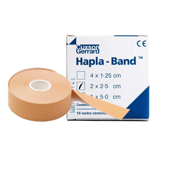 HAPLA-BAND 2.5cm x 10m (2 ROLLS) Flesh coloured, thin hypoallergenic bandage, has elastic warp threads which allow the bandage to stretch