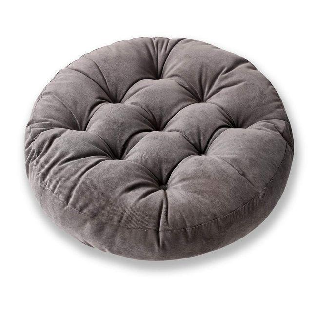 Zabuton, Cushion, Diameter 21.7 inches (55 cm), Thickness 3.5 inches (9 cm), Zabuton, Coal Tea Fabric, Solid, Comfortable, Stylish, Simple, Round, Cute, Fluffy, Dark Gray