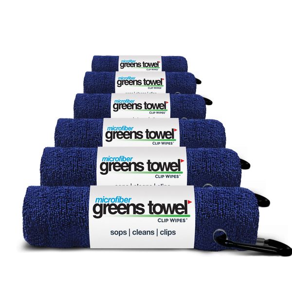 Greens Towel 6 Pack Navy Blue Golf Towels with Clip for Golf Bags, Plush Microfiber nap Fabric, 16x16. The Original Value Pack (Navy Blue)