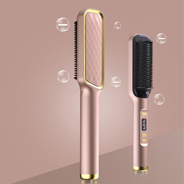 Swagon Anion Hair Straightener Brush,Negative Ion Hair Straightening Styling Comb,Hot Brush Ring Comb with LED Screen,Anti-Scald, Auto-Off,Fast Heating,30 Temp Settings for Home,Travel & Salon