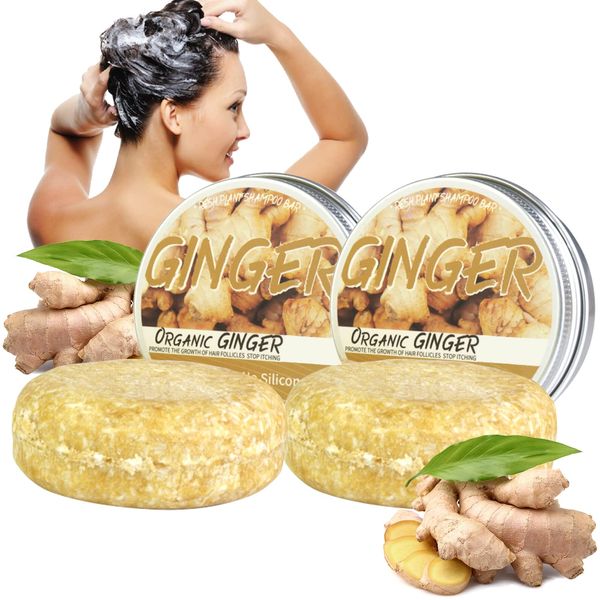 Ginger Hair Regrowth Shampoo Bar, Ingwer Shampoo Seife, Ingwer Haarwuchs Shampoo Riegel, Anti Hair Loss Shampoo Soap, Promotes Hair Growth, für Alle Haartypen, 2 Stück