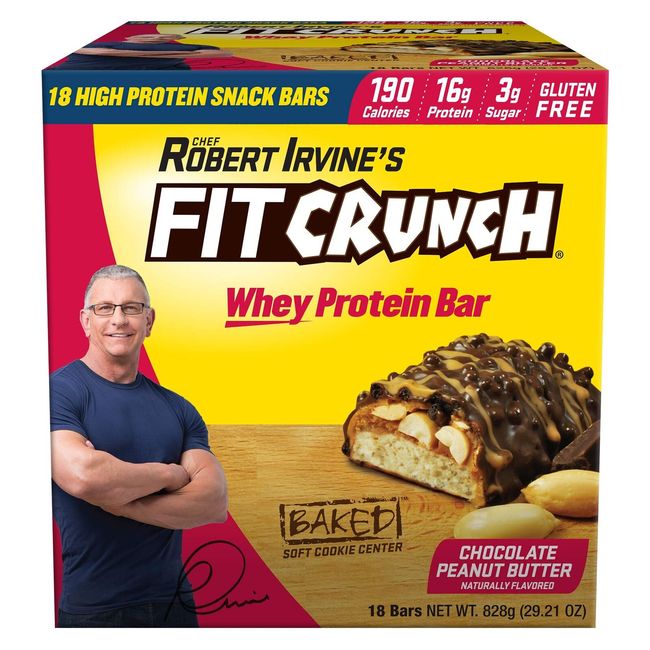 Fit Crunch Chef Robert Irvine's Whey Protein Bars, 18 Count Chocolate Peanut But