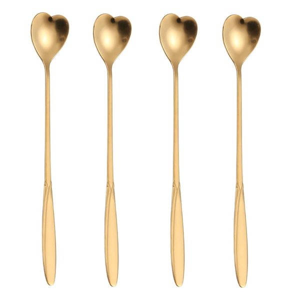 16 Pieces Heart Shaped Spoon Coffee Teaspoon 7 Inch Set Stainless Steel Long Handle Spoon Stir Bar Spoon Stirring Spoon Ice Cream Spoon Gold