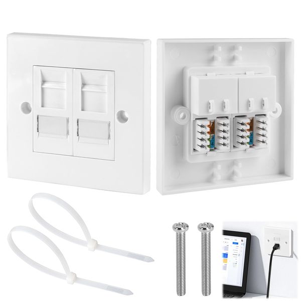 Rj45 Socket Cat6 Ethernet Socket Ethernet Plug Wall Socket Double Ethernet Faceplate Rj45 Network Wall Plate 2 Port Double Socket Ethernet Socket Wall Box for Ethernet Cable Installation (2 Port)