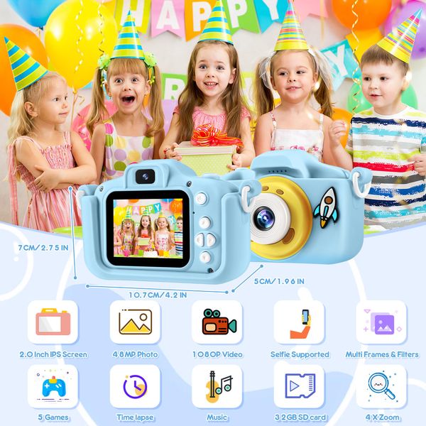 Bistfy Kids Camera 48MP and 1080P HD Digital Selfie Video Camera for Kids Age 3-12 Year Old Boys and Girls, IPS Screen with 32GB SD Card Digital Camera for Birthday (Astronaut Blue)