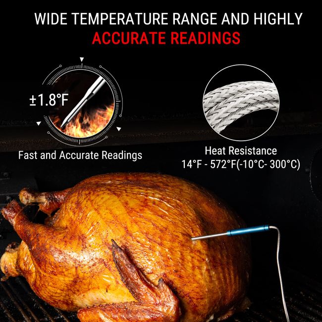 Wireless Meat Thermometer, 4 Probes, Orange