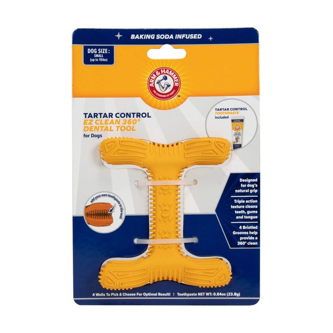 Arm & Hammer for Pets Tartar Control EZ Clean 360 Dental Tool for Small Dogs, Baking Soda Toothpaste Included |Refillable Dog Dental Toy for Easy Dog Teeth Cleaning |Fun Way to Promote Dental Health