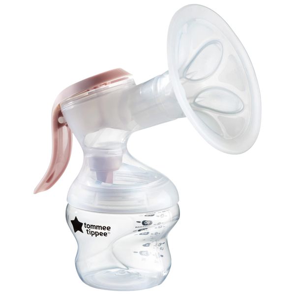 Tommee Tippee Made Me Single Manual Breast Pump, Strong Suction, Soft Feel, Ergonomic Handle, Portable and Quiet Breastmilk Pump, Baby Bottle Included