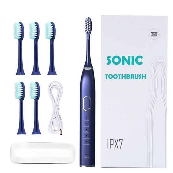 Sonic Electric Toothbrush for Adults- Rechargeable Smart Auto Brushing Teeth with 6 Brush Heads & Travel Case, 5 Cleaning Modes, Smart Timer