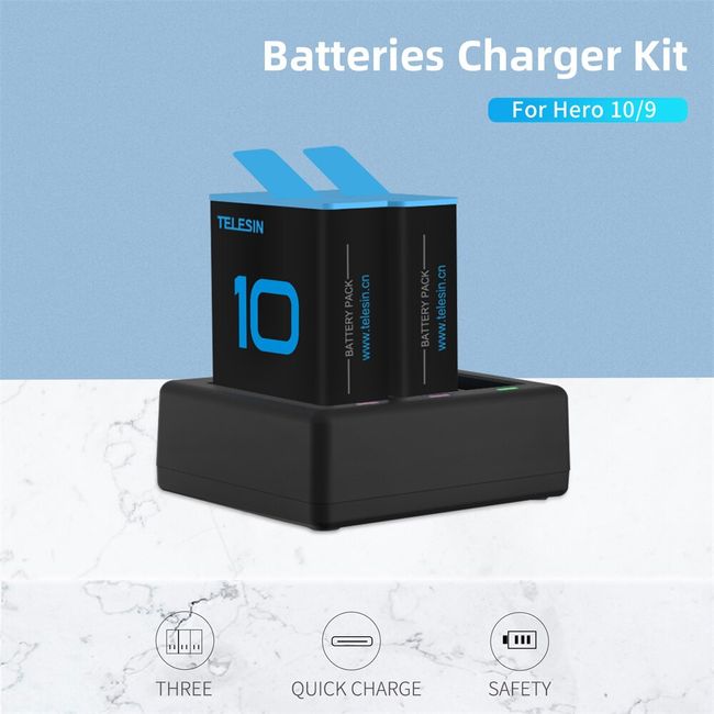 TELESIN Battery Charger Kit for GoPro Hero 11 Hero 10 Hero 9 Black