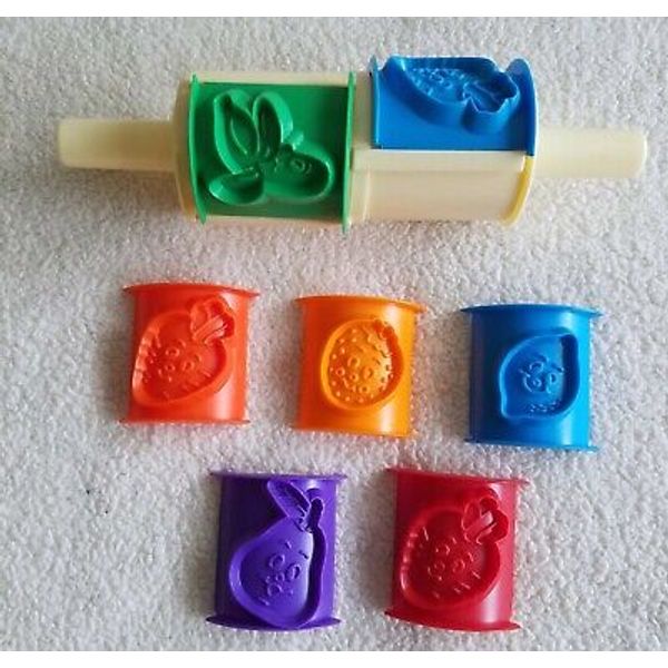 Toyrifik ~ Roller With 7 Fruit Shaped Attachments ~ Works W/ Play Dough Brand