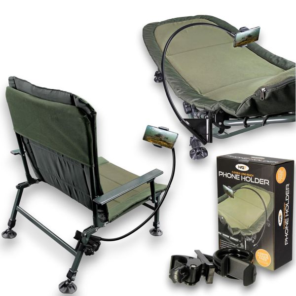 NGT HANDS FREE Flexable Phone Holder Carp Fishing fits Chair Bedchair Table Overnight Camping