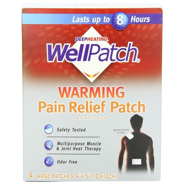 Wellpatch Deep Heating Warming Patch Pain Relief Odor Free 4 x 5 Inch Large 4ct