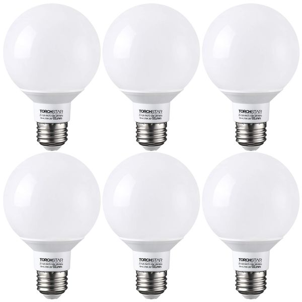 TORCHSTAR G25 LED Globe Light Bulbs, Dimmable, 2700K Soft White, Vanity Light Bulb, UL & Energy Star Listed, E26 Base, Pack of 6