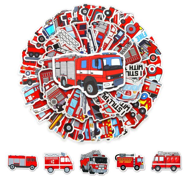 Feuerwehr Aufkleber Feuerwehrauto Sticker 100 Stücke Fire Truck Deko für Auto Laptop Computer Skateboard Wasserflaschen Koffer Fahrrad Motorrad Wandsticker Geeignet (Feuerwehr Aufkleber)