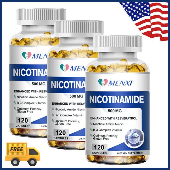 Nicotinamide 500MG Resveratrol, 3 x 120 Capsules Anti-aging NAD Supplement Adult