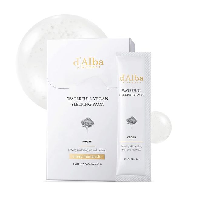 d’Alba Italian White Truffle Waterfull Vegan Sleeping Pack, Non Wash-off, Hydrating Overnight Face Mask with White Truffles, Safe for Sensitive Skin, Portable Gel-Type Mask