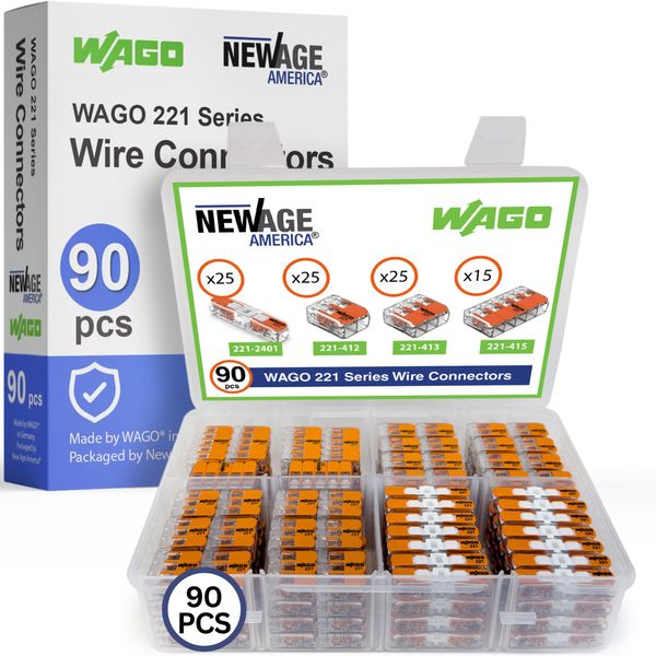 WAGO 221 Series 90pc Lever Nuts | Includes (25x 221-2401), (25x 221-412), (25x 221-413), (15x 221-415) | Compact Splicing Wire Connectors Assortment Pack | 221 Series Assortment with Case