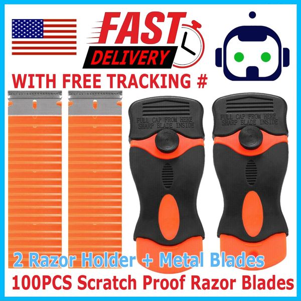 102 Plastic Razor Blades & Razor Scraper Double Edged Sticker Removal Tool Kit