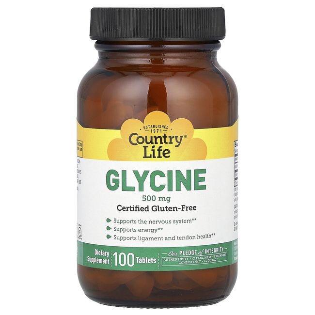 Country Life Glycine 500 mg 100 Tablets Gluten-Free, GMP Quality Assured,