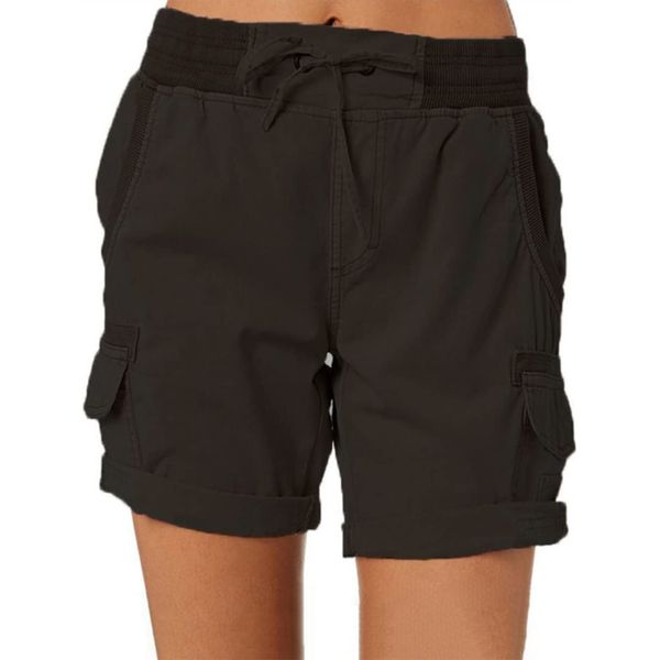 Imuedaen Damen Cargo Shorts Sommer Casual Kurze Hosen Bermuda Stoffhose Outdoorhose Strand Shorts mit Taschen (A Schwarz, XXL)