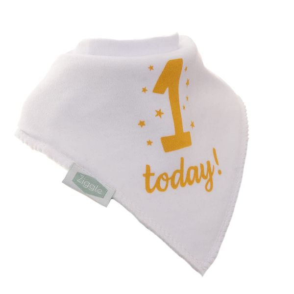 Ziggle 1 Today! Bandana Dribble Teething Bib for Babies and Toddlers - Absorbent 100% Cotton Front Drool Bib with Adjustable Straps