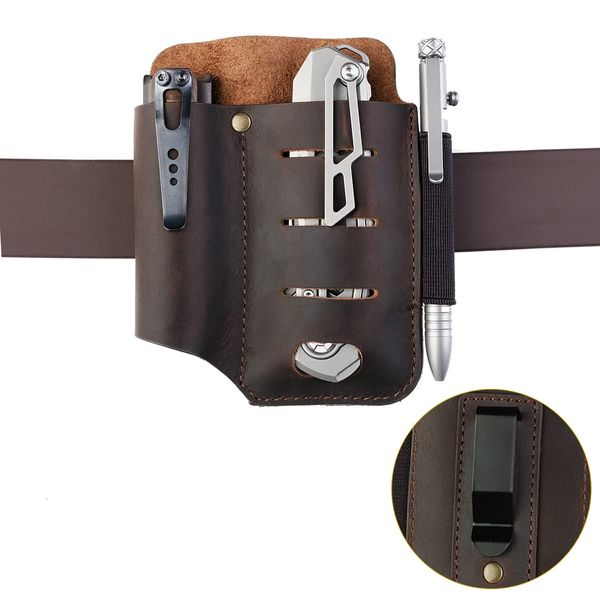 VIPERADE PJ15 Multitool Sheath for Belt, EDC Leather Sheath, Leather Flashlight Holster, EDC Belt Organizer, Leather EDC Pocket Organizer with Key Holder, Flashlight Sheath