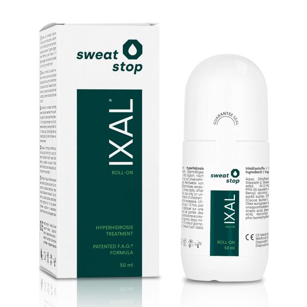 SweatStop IXAL Roll-On 50ml Antitranspirant gegen übermäßiges Schwitzen & Hyperhidrose | Antiperspirant Roller normalisiert Achselschweiß | Medizinprodukt mit patentiertem Wirkstoff OHNE Aluminium