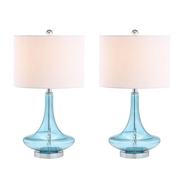 JONATHAN Y JYL1081B-SET2 Set of 2 Table Lamps Cecile 25.5" Glass Teardrop LED Table Lamp Contemporary Bedside Desk Nightstand Lamp for Bedroom Living Room Office College Bookcase, Aqua