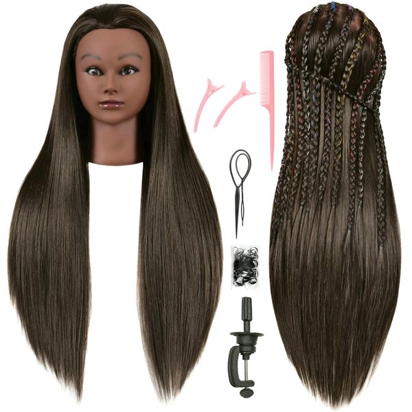 FUTAI 30 Inch Mannequin Head 22% Real Human Hair Manikin Cosmetology Doll Training Head for Hairdresser Practice Braiding Styling Coloring Curling Cutting Updos Display with Table Clamp Stand