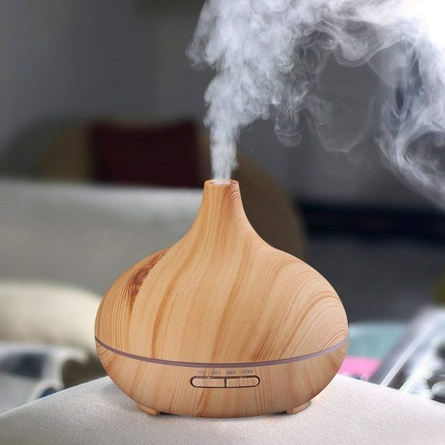 High Quality 500ml Aromatherapy Essential Oil Diffuser Wood Grain Remote  Control Ultrasonic Air Humidifier with 7 Colors Light