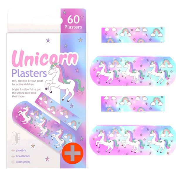 Kids PLASTERS 60 Pack-Unicorn Rainbow PLASTERS - Fun PLASTERS for Children- 2 Sizes