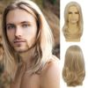 Mens Long Blonde Wig Long Straight Wig for Men Middle Part Synthetic Heat Resistant Hair Wigs for Daily Party Costume Halloween
