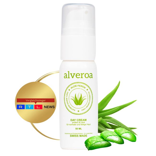 Alveroa DAY Cream | DER VERGLEICHSSIEGER | natürliche Aloe Vera Creme | Anti-Aging | Naturkosmetik | Aloe Vera creme Gesichtscreme | Feuchtigkeitscreme Gesicht | Normale & fettige Haut | 50ml