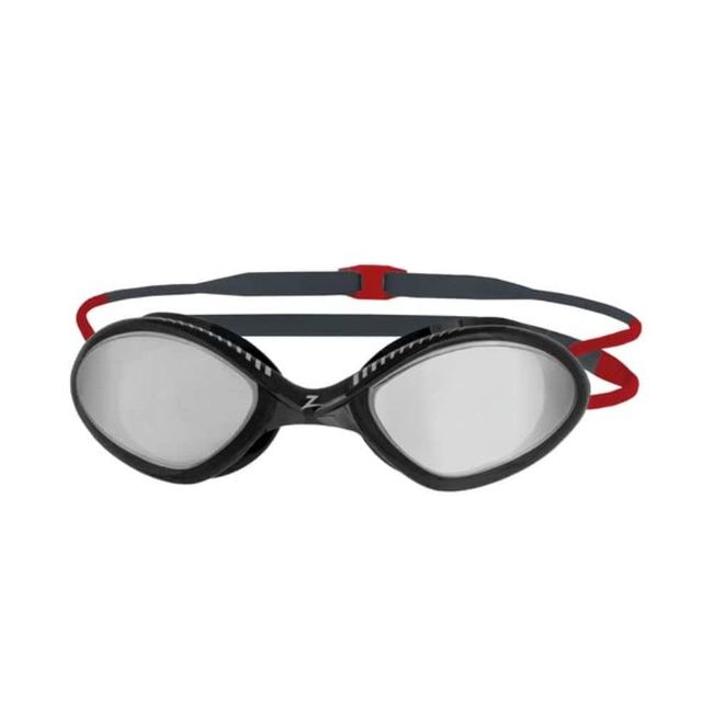 Zoggs Tiger Titanium Regular Schwimmbrille für Erwachsene, Dunkelgrau/Rot/Mirror Smoke