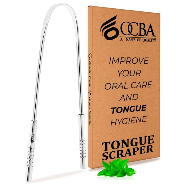 OCBA Tongue Scraper for Oral Health Natural Silver Tongue Cleaner Rustproof Use After Toothbrush for Fresh Breath Stainless Steel (1 Pack) (1 Pack)