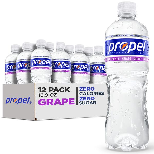 Propel, Grape, Zero Calorie Sports Drinking Water with Electrolytes and Vitamins C&E, 16.9 Fl Oz (Pack of 12)