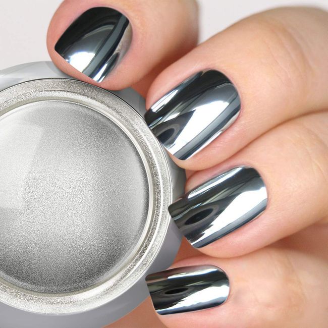 PrettyDiva Silver Chrome Nail Powder - Rose Gold /Pink Silver Chrome Nails Mirror Effect Nail Powders, Highlight Metallic Silver Nails Pigment Chrome Powder Manicure Pigments for Nail Art
