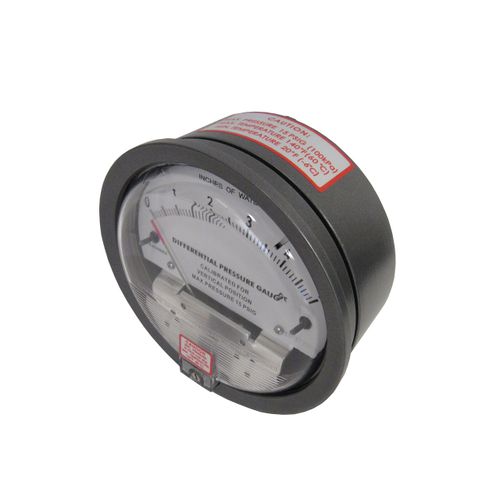 Differential Pressure Gauge, 0-20 Inches of Water, Aluminum Construction, ±2% Accuracy, 1/8 Inch Female NPT, 15 PSI, for Air & Gas Applications
