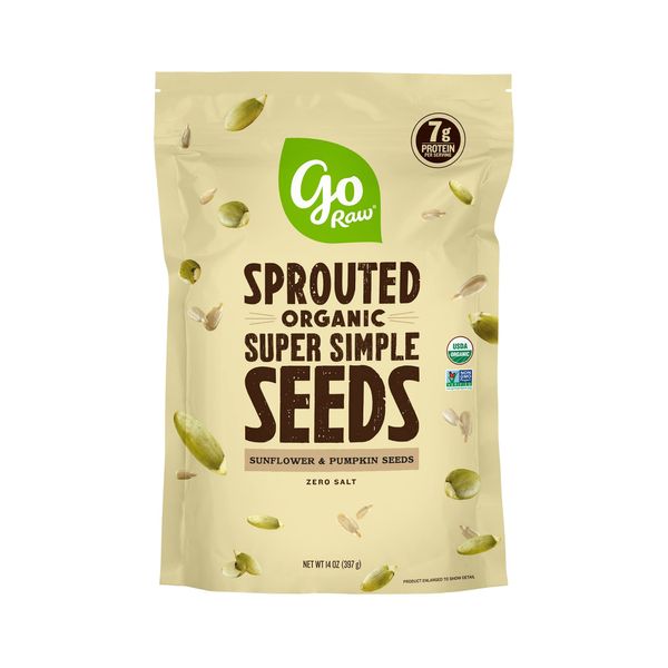 Go Raw Unsalted Sunflower & Pumpkin Seeds Mix, Sprouted & Organic, 14 oz. Bag | Keto | Vegan | Gluten Free Snacks | Superfood