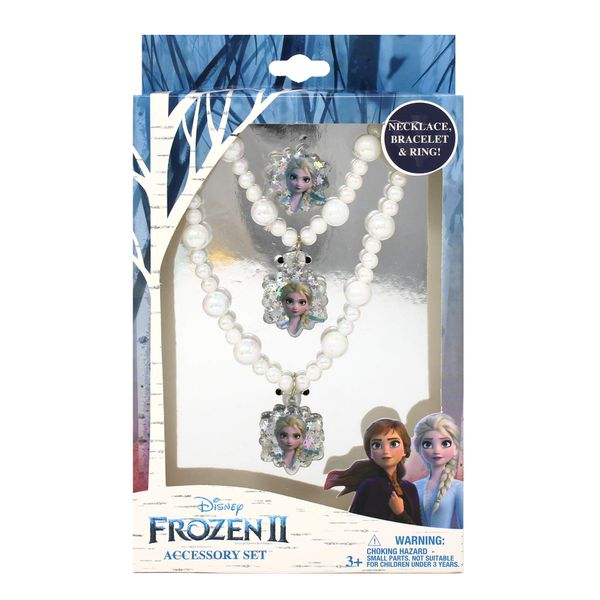 Luv Her Frozen 2 Girls 3 Piece Princess Toy Jewelry Box Set with Pearl White Bead Necklace, Bracelet and Ring - Play Accessories - Ages 3+