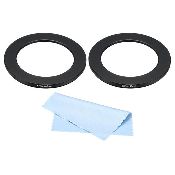 PATIKIL 67mm-49mm Metal Step Down Ring with Cleaning Cloth, 2 Pack Camera Lens Filter Adapter Ring Aluminum Filter Adapter Ring for Camera Lenses Hood, Black