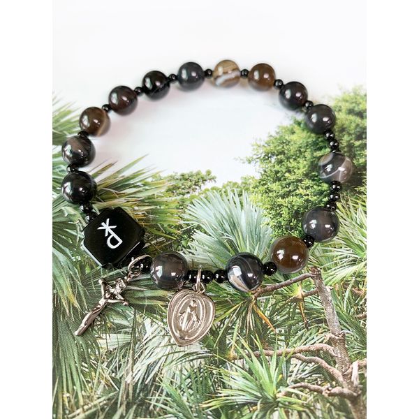 Natural Stone Spot Black Onyx Rosary Bracelet Catholic Rosary Catholic