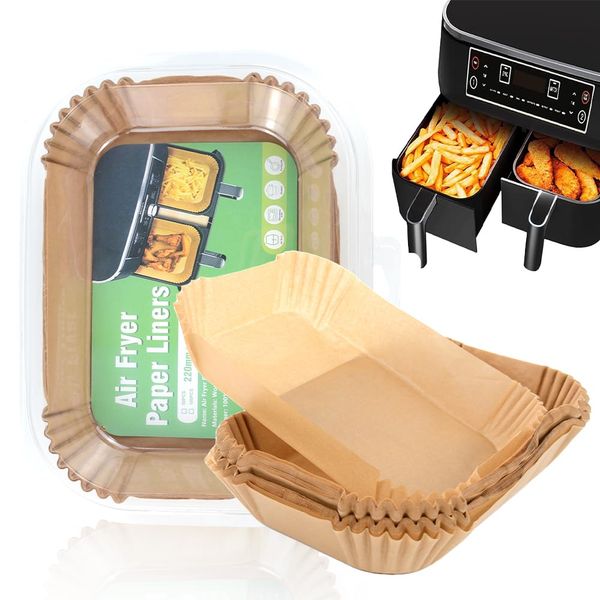 LIUCONGBD 200PCS Air Fryer Liners Air Fryer Accessories, Rectangular Air Fryer Parchment Paper Liners, Air Fryer Liners for Ninja AF300UK AF400UK, Salter and Other Dual Zone Air Fryer