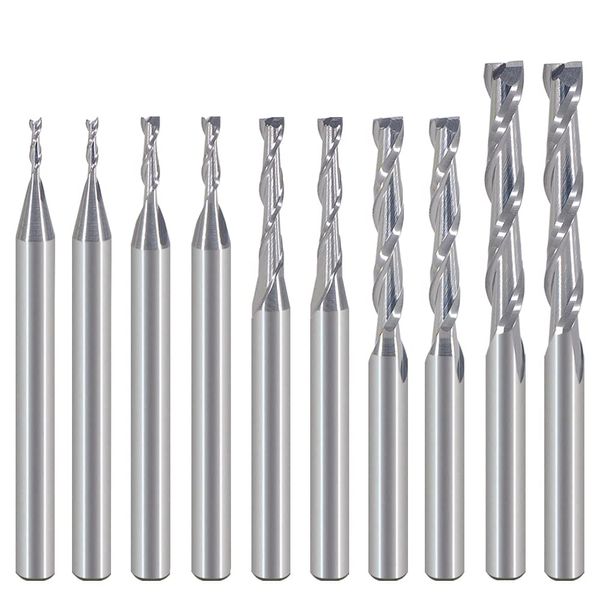 HOZLY CNC Router Bits Set 1/8" Shank CNC Bit End Mill Flat Nose Carbide Endmill Two Flute Spiral Upcut Milling Cutter Tool Set (CED :1mm 1.5mm 2.0mm 2.5mm 3.175mm) for Wood PVC MDF Hardwood