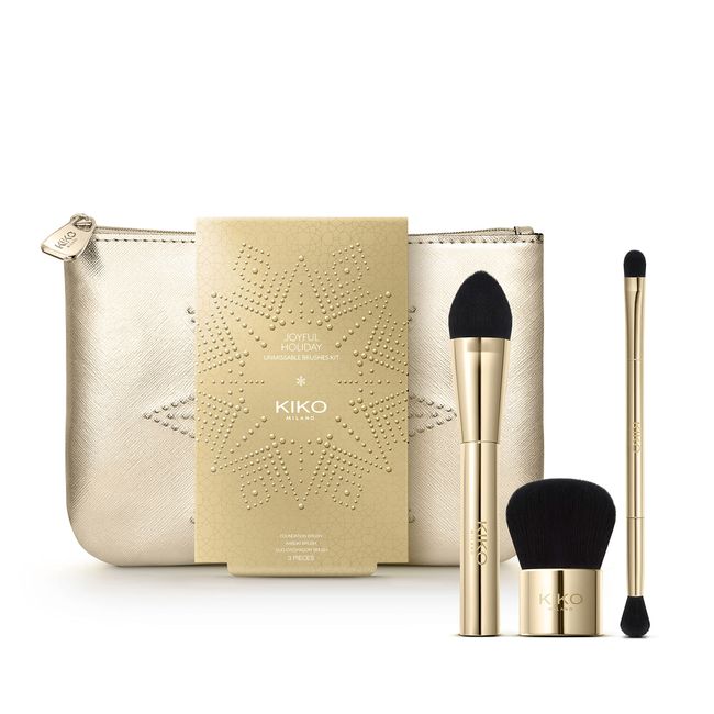 KIKO Milano Joyful Holiday Unmissable Brushes Kit | 3-Brush Kit For Powders, Foundation And Eyes