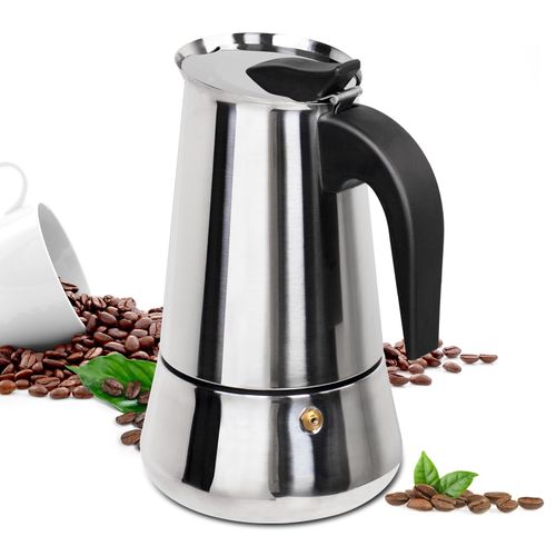 Supvision 6 Cup Moka Pot Stainless Steel 300ml Italian Espresso Coffee Maker Stovetop CoffeeMakers Mocha Pot Percolator for Induction Stove Classic Cafe Makers Portable for Easy Brewing Tummy