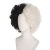 FYXZHUO Short Curly Black and White Cruella deVil Cosplay Wig Women Heat Resistant Role Play Hair Wig for Halloween